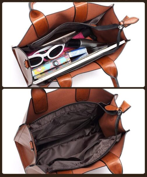 Women Fashion Tote Handbags Lightweight PU Leather Satchel Shoulder Bags Retro Oil Wax Handle Purse - Image 7