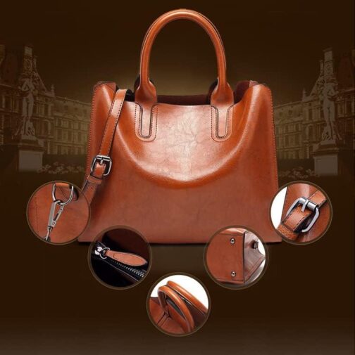 Women Fashion Tote Handbags Lightweight PU Leather Satchel Shoulder Bags Retro Oil Wax Handle Purse - Image 3