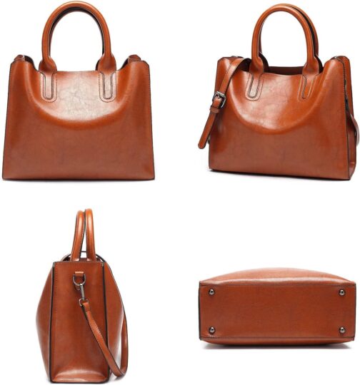 Women Fashion Tote Handbags Lightweight PU Leather Satchel Shoulder Bags Retro Oil Wax Handle Purse - Image 4
