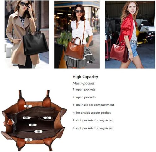 Women Fashion Tote Handbags Lightweight PU Leather Satchel Shoulder Bags Retro Oil Wax Handle Purse - Image 5
