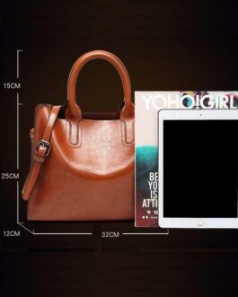Women Fashion Tote Handbags Lightweight PU Leather Satchel Shoulder Bags Retro Oil Wax Handle Purse
