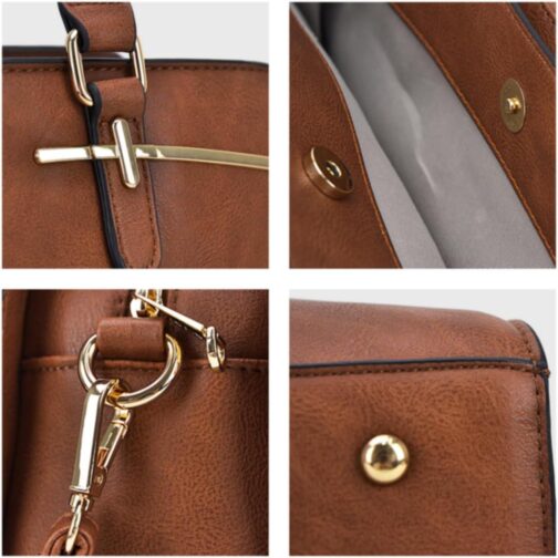Women Handbag Wallet Tote Bag Shoulder Bag Hobo Bag Top Handle Satchel Purse Set 2pcs w/ 3 Compartments - Image 5