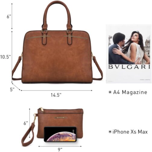Women Handbag Wallet Tote Bag Shoulder Bag Hobo Bag Top Handle Satchel Purse Set 2pcs w/ 3 Compartments - Image 3