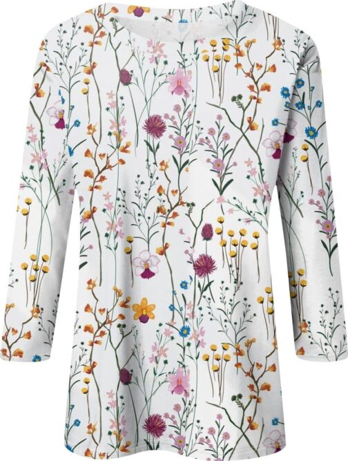 Women's 3/4 Sleeve Shirts Crew Neck Loose Tops Casual Solid Color Tshirts Trendy Basic Tunic Summer Ladies Tops - Image 3