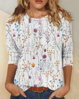 Women’s 3/4 Sleeve Shirts Crew Neck Loose Tops Casual Solid Color Tshirts Trendy Basic Tunic Summer Ladies Tops