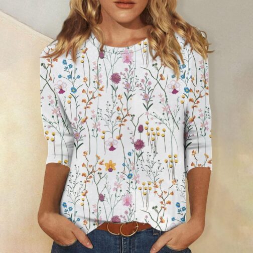 Women's 3/4 Sleeve Shirts Crew Neck Loose Tops Casual Solid Color Tshirts Trendy Basic Tunic Summer Ladies Tops - Image 2
