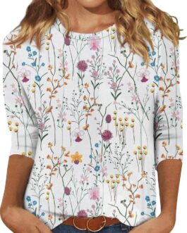 Women’s 3/4 Sleeve Shirts Crew Neck Loose Tops Casual Solid Color Tshirts Trendy Basic Tunic Summer Ladies Tops