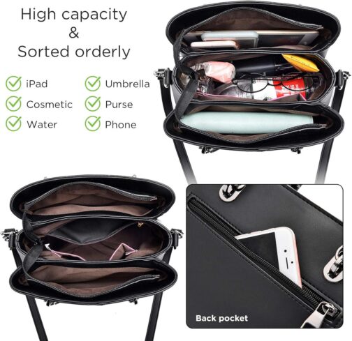 Womens Leather Handbags Purse Top-handle Bags Contrast Color Stitching Totes Satchel Shoulder Bag for Ladies - Image 4