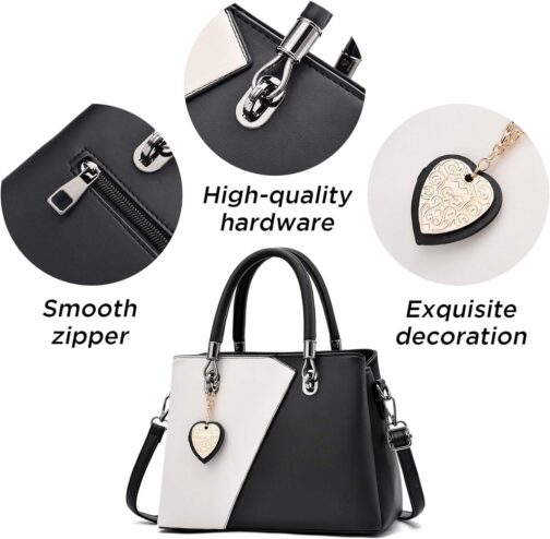 Womens Leather Handbags Purse Top-handle Bags Contrast Color Stitching Totes Satchel Shoulder Bag for Ladies - Image 5