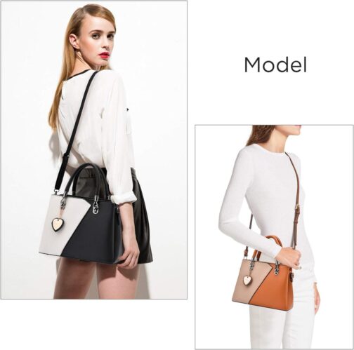 Womens Leather Handbags Purse Top-handle Bags Contrast Color Stitching Totes Satchel Shoulder Bag for Ladies - Image 7