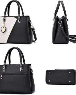 Womens Leather Handbags Purse Top-handle Bags Contrast Color Stitching Totes Satchel Shoulder Bag for Ladies