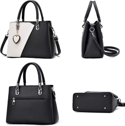 Womens Leather Handbags Purse Top-handle Bags Contrast Color Stitching Totes Satchel Shoulder Bag for Ladies - Image 2