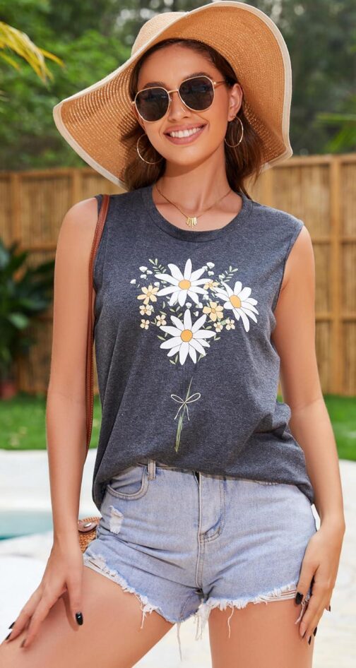 Womens Tank Tops Summer T Shirts Sleeveless Casual Loose Tunic Blouses - Image 4