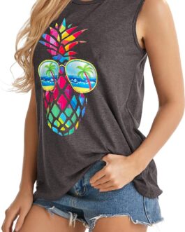 Womens Tank Tops Summer T Shirts Sleeveless Casual Loose Tunic Blouses