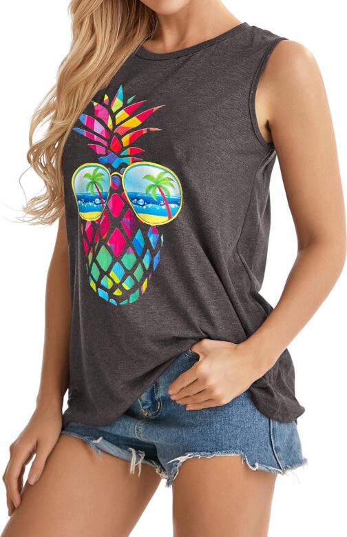 Womens Tank Tops Summer T Shirts Sleeveless Casual Loose Tunic Blouses - Image 2