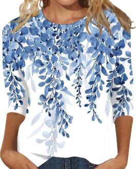 Womens Tops 3/4 Sleeve Crewneck Cute Shirts 2024 Casual Print Trendy Tops Length T Shirt Summer Pullover
