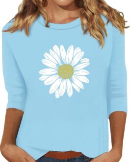 Womens Tops 3/4 Sleeve Crewneck Cute Shirts Casual Trendy Print Blouses Length T Shirt 2024