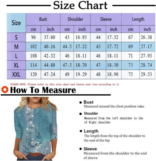Womens Tops 3/4 Sleeve Crewneck Cute Shirts 2024 Casual Print Trendy Tops Length T Shirt Summer Pullover - Image 4