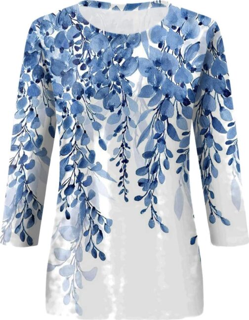 Womens Tops 3/4 Sleeve Crewneck Cute Shirts 2024 Casual Print Trendy Tops Length T Shirt Summer Pullover - Image 3