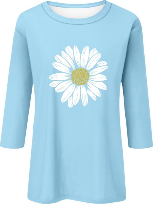 Womens Tops 3/4 Sleeve Crewneck Cute Shirts Casual Trendy Print Blouses Length T Shirt 2024 - Image 2