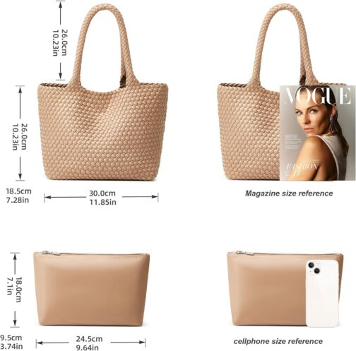 Woven Tote Bag Womens Purse: Vegan Leather Shoulder Handbags - Fashion Summer Beach Tote Bags - Large Travel Totes - Image 5