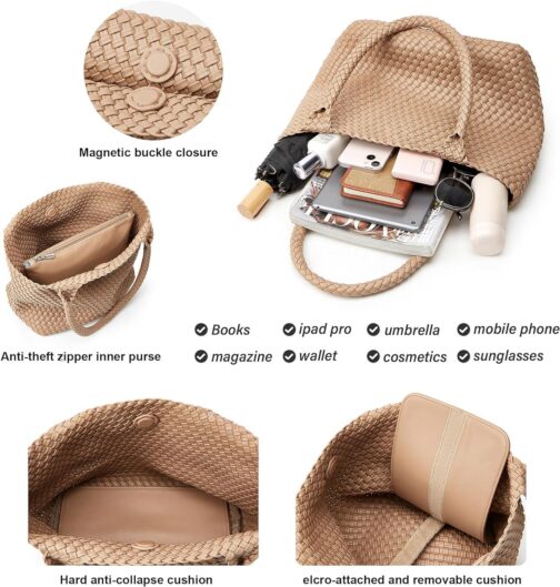 Woven Tote Bag Womens Purse: Vegan Leather Shoulder Handbags - Fashion Summer Beach Tote Bags - Large Travel Totes - Image 3