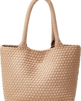 Woven Tote Bag Womens Purse: Vegan Leather Shoulder Handbags – Fashion Summer Beach Tote Bags – Large Travel Totes