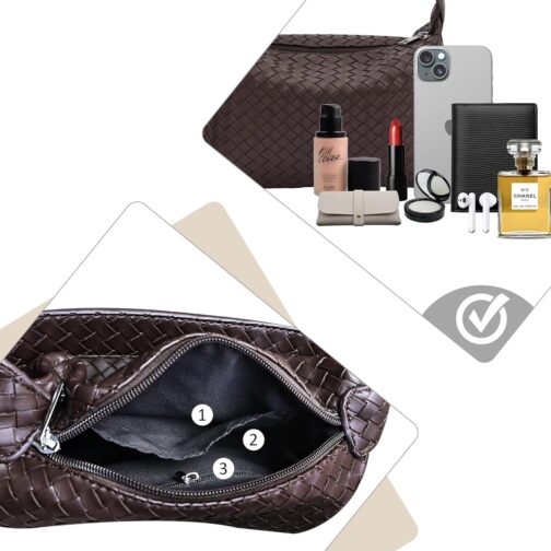 Woven Tote Bag for Women Fashion PU Leather Handbag Hobo Hobe Dumpling Bag Ladies Woven Shoulder Bag - Image 6