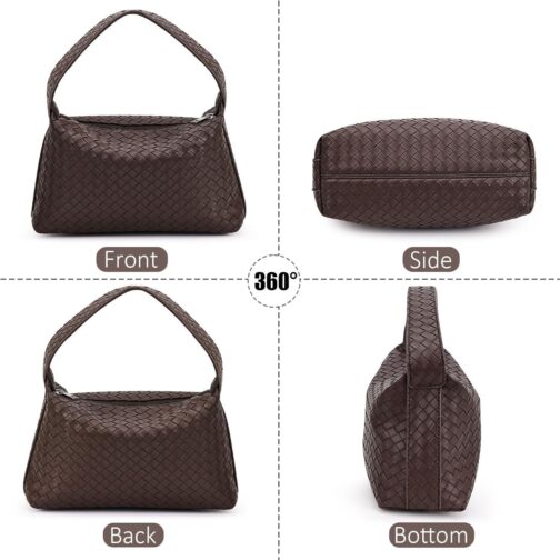 Woven Tote Bag for Women Fashion PU Leather Handbag Hobo Hobe Dumpling Bag Ladies Woven Shoulder Bag - Image 3