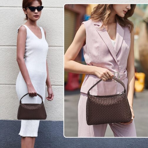 Woven Tote Bag for Women Fashion PU Leather Handbag Hobo Hobe Dumpling Bag Ladies Woven Shoulder Bag - Image 2