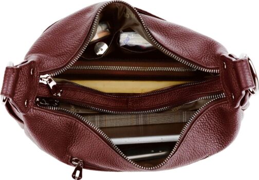 YALUXE Women's Genuine Leather Shoulder Bags Hobo Handbags Purses with Double Zipper Pockets and Crossbody Strap - Image 4