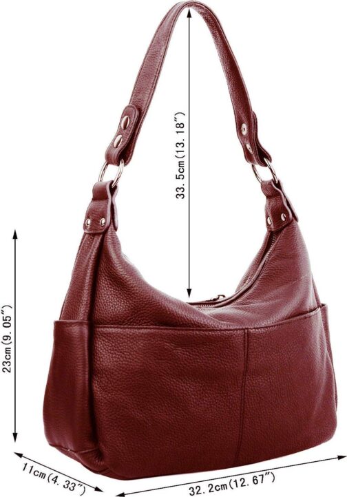 YALUXE Women's Genuine Leather Shoulder Bags Hobo Handbags Purses with Double Zipper Pockets and Crossbody Strap - Image 6