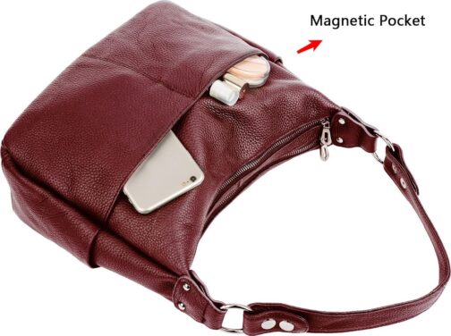 YALUXE Women's Genuine Leather Shoulder Bags Hobo Handbags Purses with Double Zipper Pockets and Crossbody Strap - Image 3