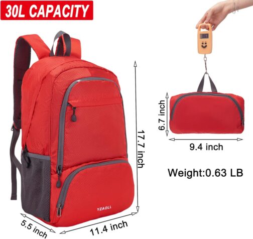 YZAOLL 30L Lightweight Packable Travel Hiking Backpack Daypack Foldable Backpack Water Resistant Daypack for Women Men - Image 3