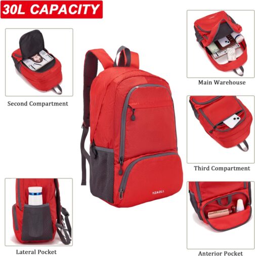 YZAOLL 30L Lightweight Packable Travel Hiking Backpack Daypack Foldable Backpack Water Resistant Daypack for Women Men - Image 4