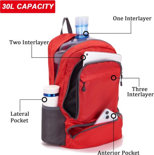 YZAOLL 30L Lightweight Packable Travel Hiking Backpack Daypack Foldable Backpack Water Resistant Daypack for Women Men - Image 6