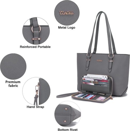 YZAOLL Purses for Women Faux Leather Medium Large Tote Satchel Shoulder Purse Handbag Wallet set - Image 5