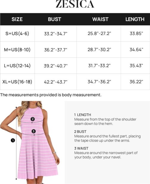 ZESICA Women's 2024 Summer Sleeveless Tank Dress Crewneck Striped Knit Pleated A Line Casual Short Mini Dresses - Image 6