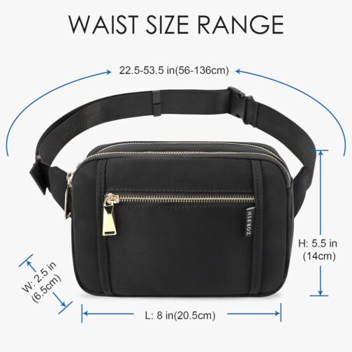 ZORFIN Fanny Packs for Women Men, Belt Bag with 5 Zipper Pockets, Fashion Waist Pack Crossbody Bag with Adjustable Belt for Travel/Shopping/Hiking/Running/Cycling (Black) - Image 3