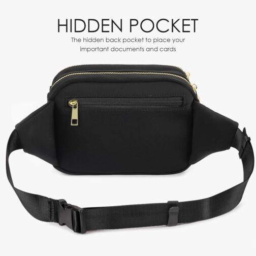 ZORFIN Fanny Packs for Women Men, Belt Bag with 4 Zipper Pockets, Fashion Crossbody Bags, Large Capacity Waist Packs with Adjustable Strap for Workout/Running/Hiking (Black2) - Image 4