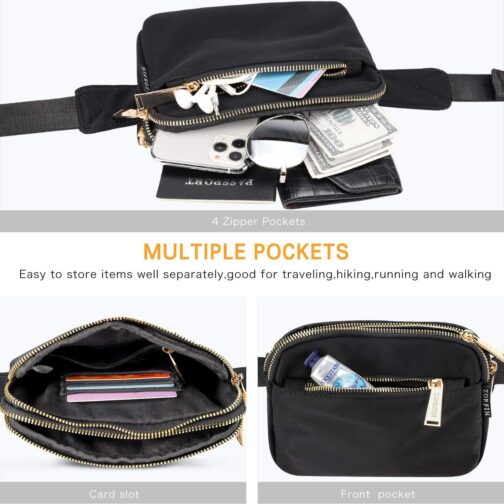 ZORFIN Fanny Packs for Women Men: Crossbody Belt Bag with Adjustable Strap - Fashion Waist Packs for Workout Running Traveling Hiking Black - Image 5