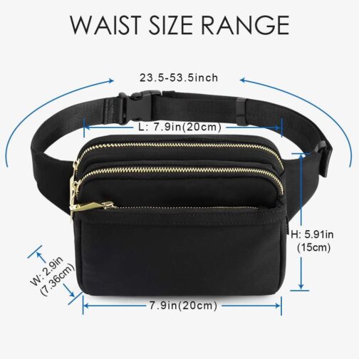 ZORFIN Fanny Packs for Women Men, Belt Bag with 4 Zipper Pockets, Fashion Crossbody Bags, Large Capacity Waist Packs with Adjustable Strap for Workout/Running/Hiking (Black2) - Image 5