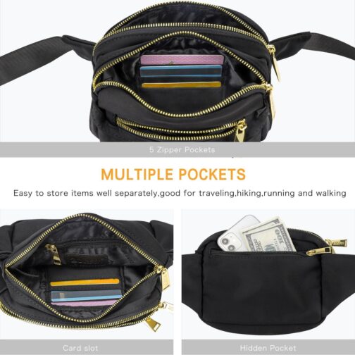 ZORFIN Fanny Packs for Women Men, Belt Bag with 4 Zipper Pockets, Fashion Crossbody Bags, Large Capacity Waist Packs with Adjustable Strap for Workout/Running/Hiking (Black2) - Image 3