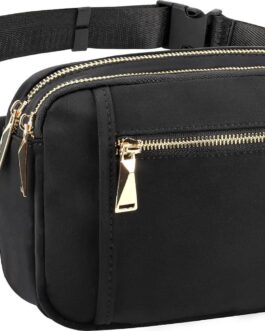 ZORFIN Fanny Packs for Women Men, Belt Bag with 5 Zipper Pockets, Fashion Waist Pack Crossbody Bag with Adjustable Belt for Travel/Shopping/Hiking/Running/Cycling (Black)