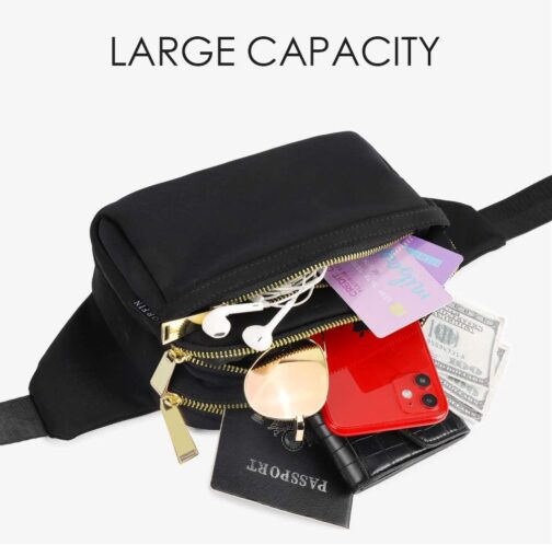 ZORFIN Fanny Packs for Women Men, Belt Bag with 4 Zipper Pockets, Fashion Crossbody Bags, Large Capacity Waist Packs with Adjustable Strap for Workout/Running/Hiking (Black2) - Image 2