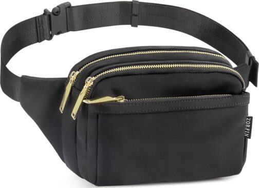 ZORFIN Fanny Packs for Women Men, Belt Bag with 4 Zipper Pockets, Fashion Crossbody Bags, Large Capacity Waist Packs with Adjustable Strap for Workout/Running/Hiking (Black2)