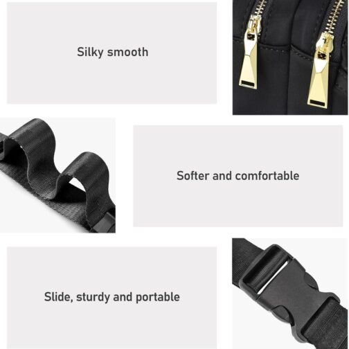ZORFIN Fanny Packs for Women Men, Belt Bag with 4 Zipper Pockets, Fashion Crossbody Bags, Large Capacity Waist Packs with Adjustable Strap for Workout/Running/Hiking (Black2) - Image 6