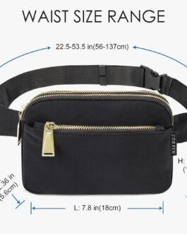 ZORFIN Fanny Packs for Women Men: Crossbody Belt Bag with Adjustable Strap – Fashion Waist Packs for Workout Running Traveling Hiking Black