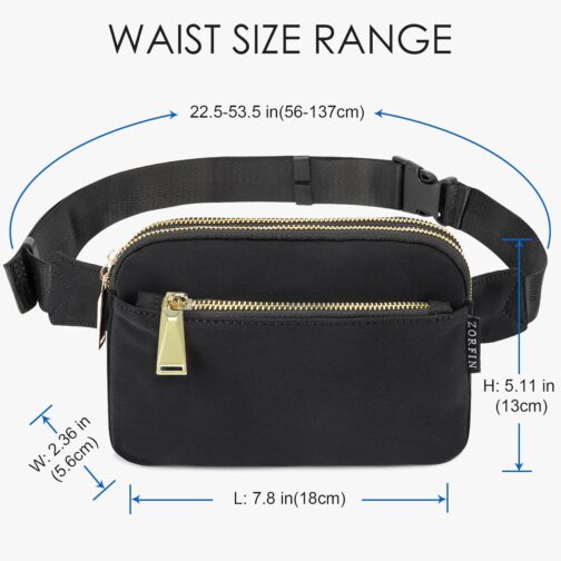 ZORFIN Fanny Packs for Women Men: Crossbody Belt Bag with Adjustable Strap - Fashion Waist Packs for Workout Running Traveling Hiking Black - Image 2