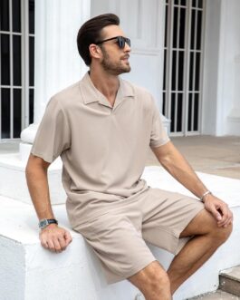 ZPB Mens Polo Shirt and Shorts Set Summer Outfits 2 Piece Fashion Casual Tracksuits Short Sleeve Polo Suit